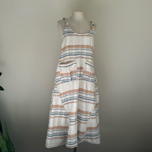Free People Harper Striped Linen Dress sz XS Natural Combo - Picture 2 of 7